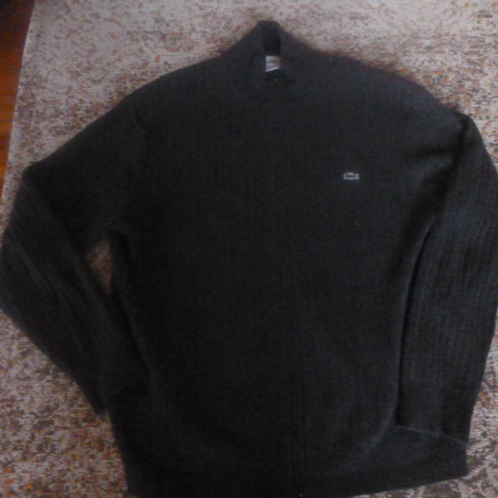 LACOSTE Zip Up Gray Ribbed Sweater